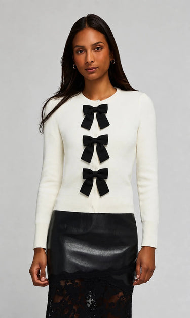 Generation Love Collins Bow Cardigan in Cream Black