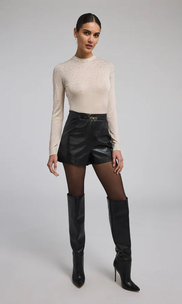 Generation Love Danny Belted Vegan Leather Shorts in Black - Estilo Boutique