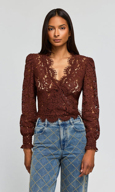 Generation Love Kairi Lace Blouse in Espresso