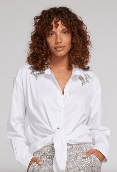 Generation Love Mitchie Crystal Poplin Shirt in White - Estilo Boutique