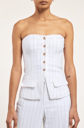 Generation Love Quinn Pinstripe Linen Vestier in White Black - Estilo Boutique XS / Pinstripe Generation Love Quinn Pinstripe Linen Vestier in White Black - Estilo Boutique XS / Pinstripe