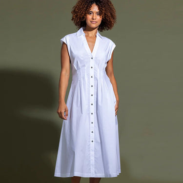 Go Silk Go Cotton Fit and Flare Dress in White