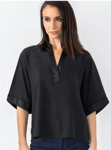 Go Silk Go Polo Lounge Top in Washed Black