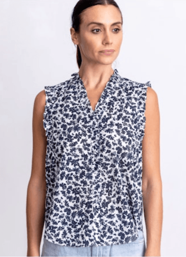 Go Silk Go Ruffle Me Up Blouse in Upsy Daisies