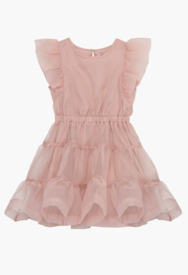 Habitual Girl Flutter Sleeve Tiered Organza Party Dress in Pink - Estilo Boutique