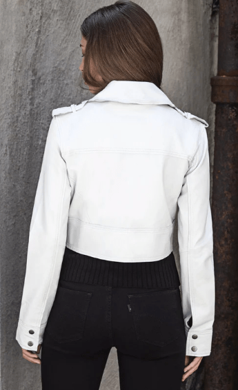 Jakett Erin Burnished Leather Jacket in White - Estilo Boutique