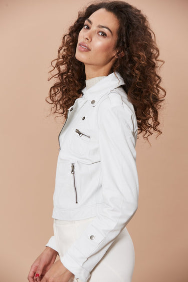 Jakett Josey Washed Leather Jacket in White - Estilo Boutique
