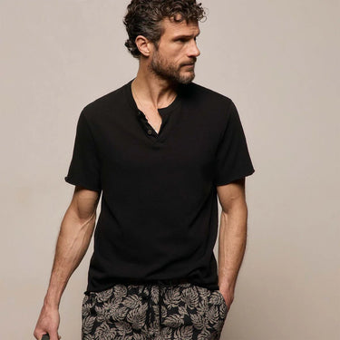 James Perse Slub Jersey Short Sleeve Henley in Black