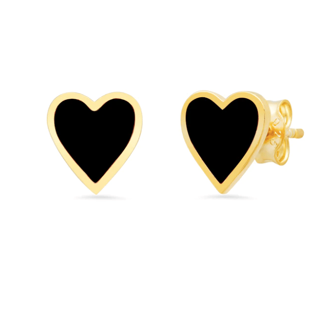 Jen Hansen Black Heart Enamel Studs in Gold - Estilo Boutique