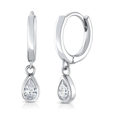 Jen Hansen CZ Teardrop Huggies in Silver
