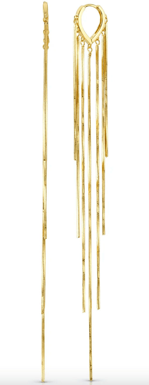Jen Hansen Long Fringe Pointed Huggies in Gold - Estilo Boutique