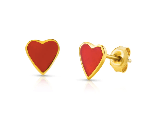 Jen Hansen Red Heart Enamel Studs in Gold - Estilo Boutique