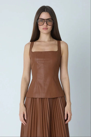 JS71 Enzo Faux Leather Top in Rust