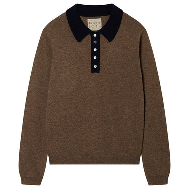 Jumper1234 Cashmere Contrast Polo in Moose and Navy
