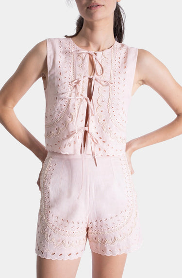 Karina Grimaldi Aurora Embroidered Vest in Blush - Estilo Boutique
