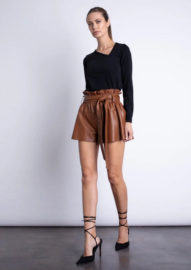 Karina Grimaldi Juana Vegan Leather Shorts in Intense Rust - Estilo Boutique