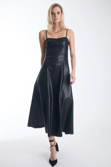 Karina Grimaldi Sofia Vegan Leather Dress in Black