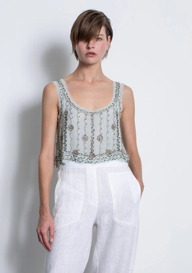 Karina Grimaldi Solana Embroidered Tank in Aqua