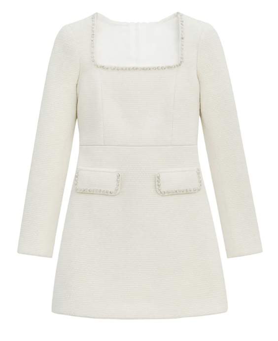 Katie J NYC Christine Dress in Ivory Boucle - Estilo Boutique Ivory / M/10 Katie J NYC Christine Dress in Ivory Boucle - Estilo Boutique Ivory / M/10