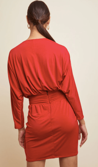 Krisa Drape Skirt Surplice Dress in Red - Estilo Boutique