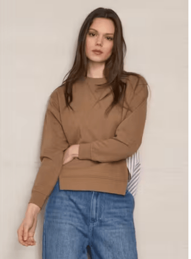 Lafata Mixed Media Sweatshirt in Neutral Multi Stripe