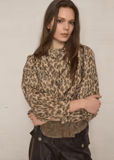 Lafata The Bubble Hem Shirt Jacket in Nude Cheetah