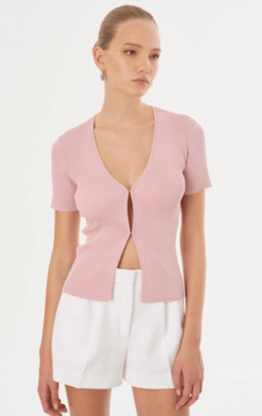 Lamarque Aurelie Rib Knit Short Sleeve Top in Rose - Estilo Boutique
