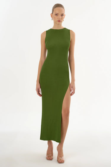 Lamarque Giovanna Rib Knit Maxi Dress in Fern - Estilo Boutique
