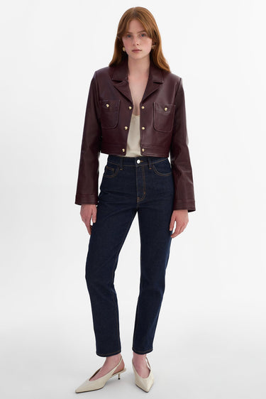 Lamarque Lorena Cropped Leather Jacket in Vamp