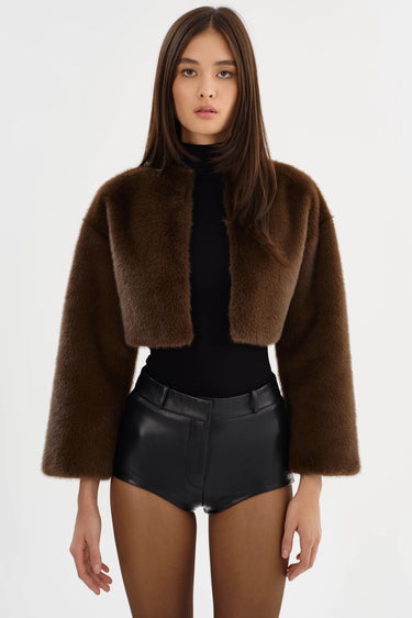Lamarque Rowdie Faux Fur Jacket in Walnut
