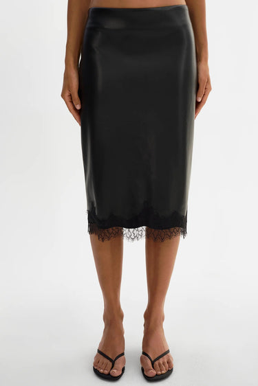 Lamarque Sonya Lace Trim Faux Leather Skirt in Black