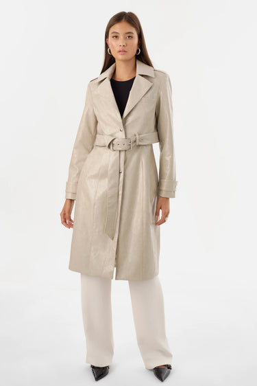 Larmarque Katija Faux Leather Trench Jacket in Clay - Estilo Boutique