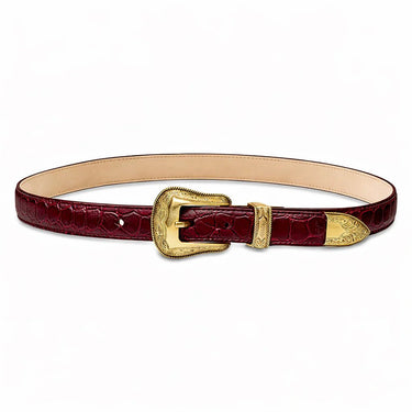 Laurel and Gold Westlake Belt in Burgundy Croco Satin Antique Brass