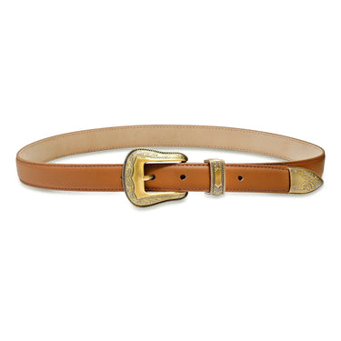 Laurel and Gold Westlake Belt in Caramel Satin Antique Brass