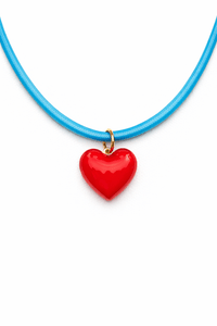 Lauren Amble Designs Aqua Cord Heart Necklace Hot Pink Heart