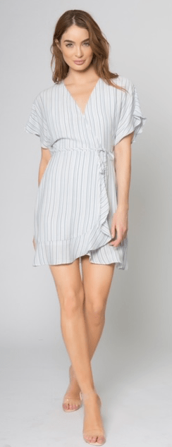 Lavender Brown Stripe Wrap Dress - Estilo Boutique