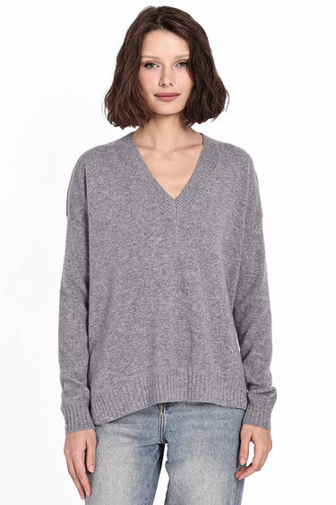 Minnie Rose Cashmere Long and Lean V Sweater in Grey - Estilo Boutique