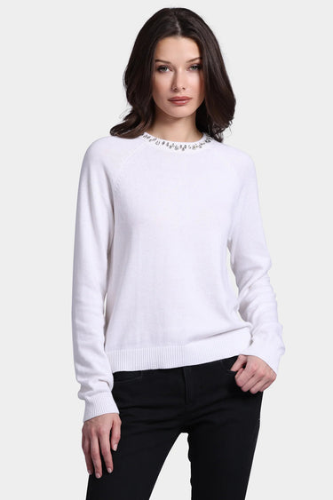 Minnie Rose Cashmere Raglan Crew Jewel Neck in White - Estilo Boutique