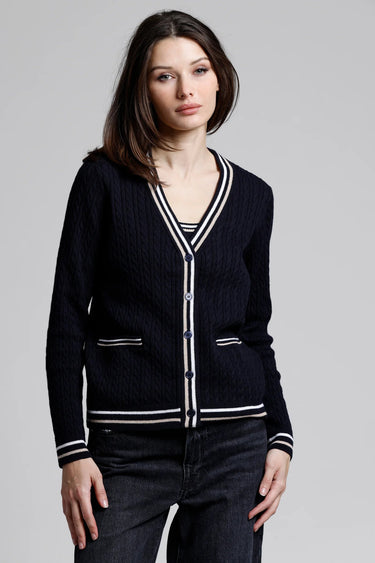 Minnie Rose Cotton Cash Baby Cable Cardi with Tipping - Estilo Boutique