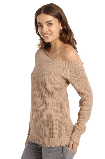Minnie Rose Cotton Shaker Off the Shoulder in Brown Sugar - Estilo Boutique