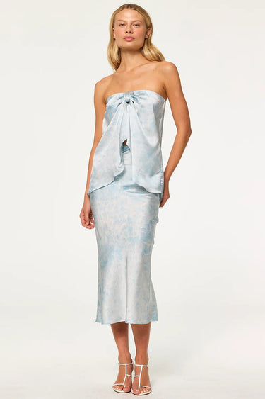 Misa Fay Skirt in Acqua Blue Satin - Estilo Boutique