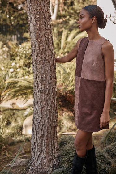 Misa Ingrid Dress in Faux Suede Mix
