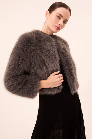 Misa Jordyn Faux Fur Jacket in Dark Grey