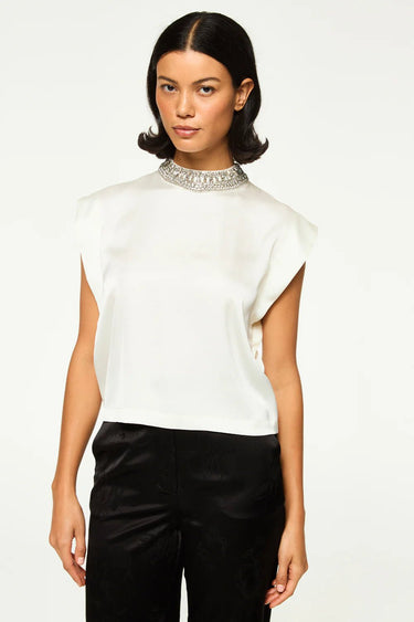Misa Riley Satin Top in Ivory - Estilo Boutique