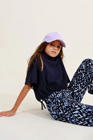 Molly Bracken Drawstring Crop Tee in Navy Blue - Estilo Boutique