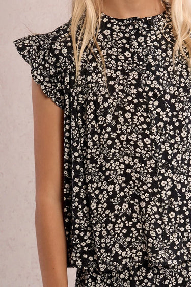 Molly Bracken Girls Floral Shirt in Black Anais