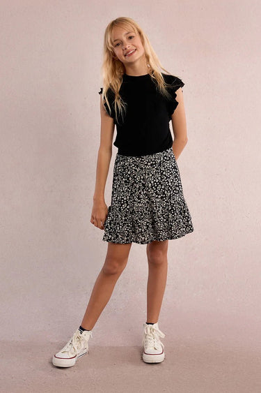 Molly Bracken Girls Floral Skirt in Black Anais