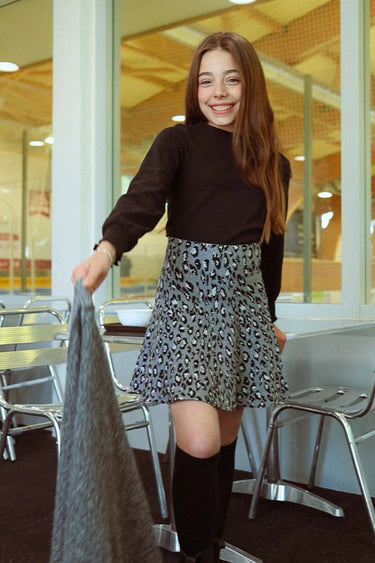 Molly Bracken Leopard Print Skater Skirt in Grey - Estilo Boutique