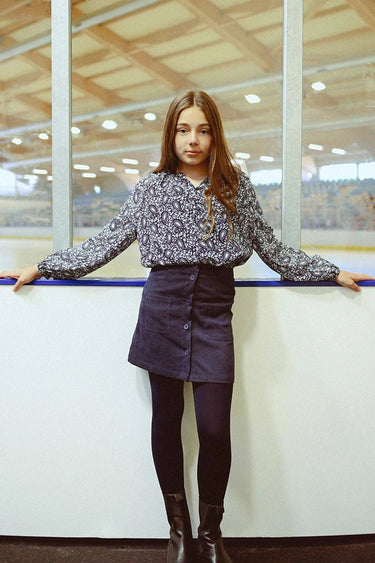 Molly Bracken Short Flared Velvet Skirt in Navy Blue - Estilo Boutique