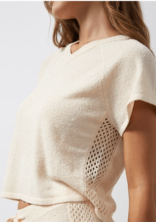Monrow Boucle Knit V-Neck Top in Cream - Estilo Boutique